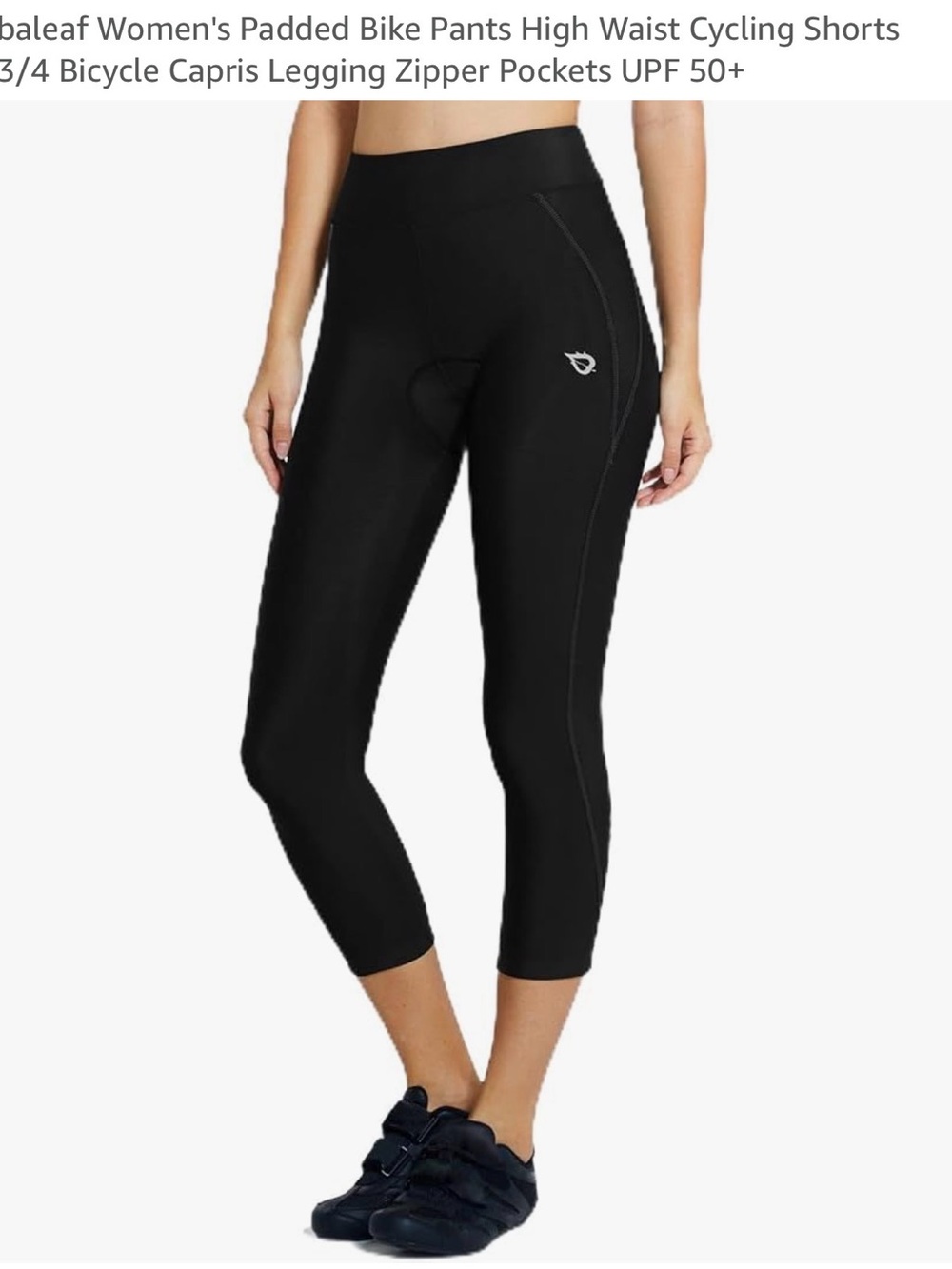 Baleaf Black 3/4 High-Waist Padded Cycling Capris